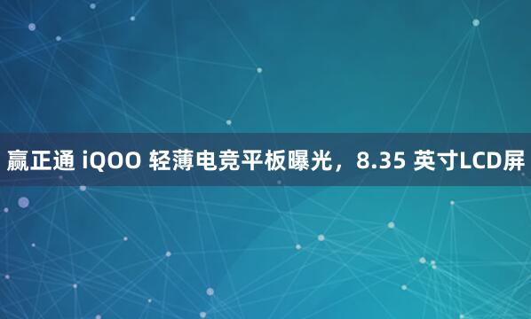 赢正通 iQOO 轻薄电竞平板曝光，8.35 英寸LCD屏